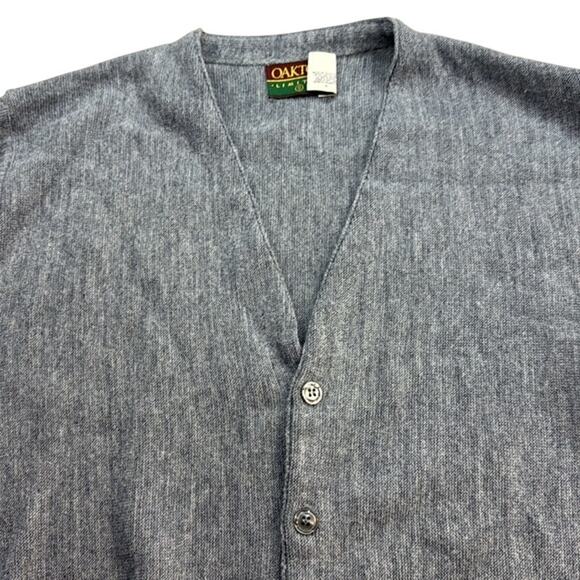 Men's Oakton Mr. Rogers Preppy Gray Button Up Cardigan Sweater Made in USA SM - Picture 2 of 5